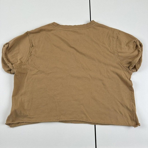 We The Free People Brow Brown The Perfect Cropped Raw Hem Tee Womens Sz XS - Picture 2 of 10